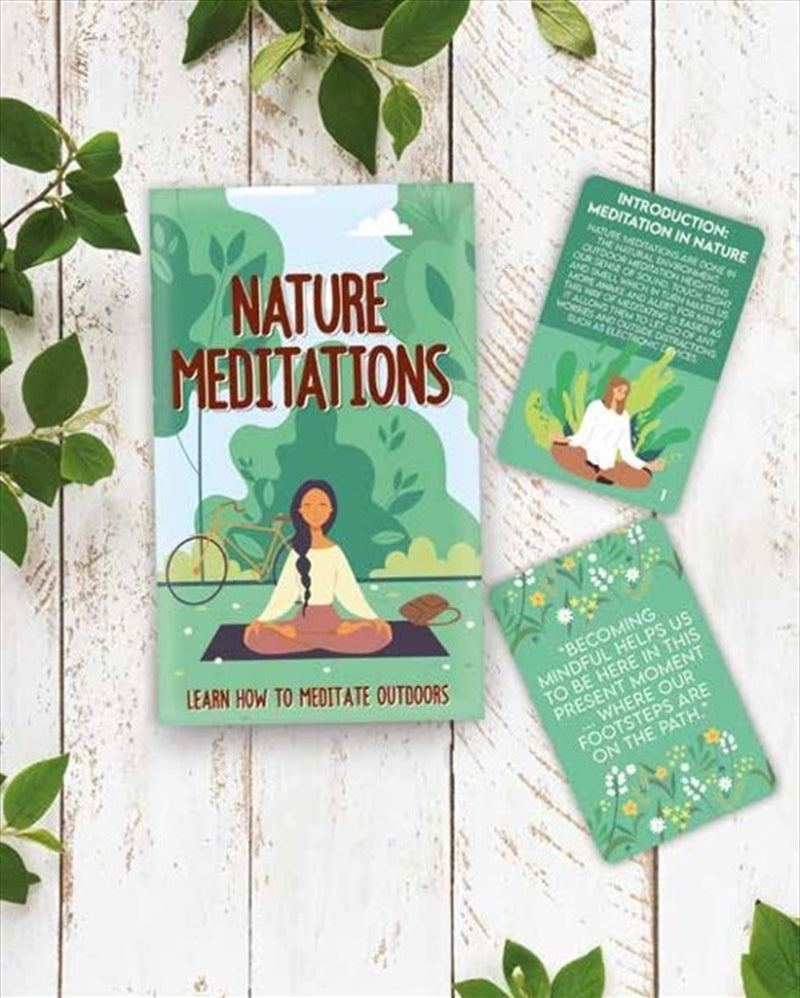 Nature Meditation Cards set featuring outdoor meditation instructions and mindfulness quotes for family fun