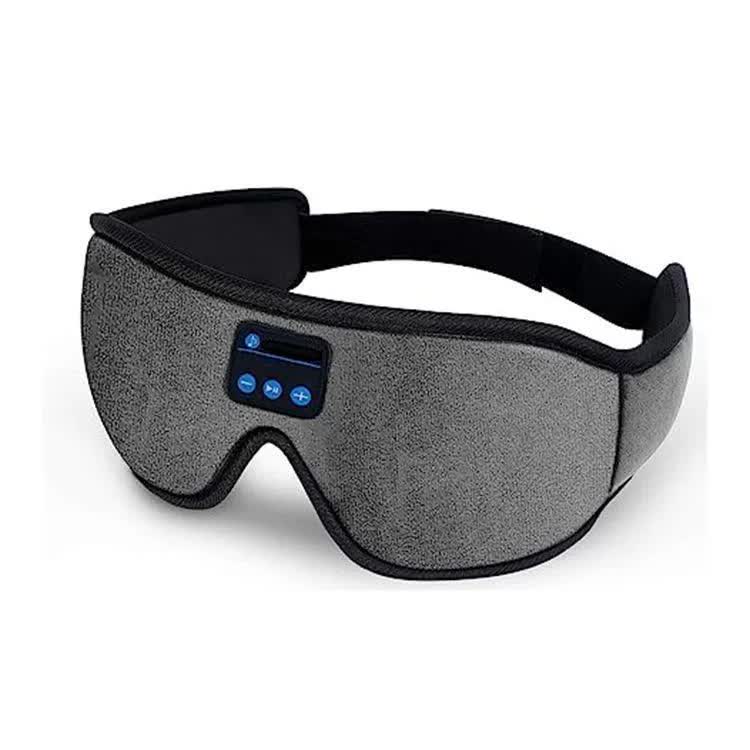 Dark grey 3D contoured Bluetooth sleep eye mask with wireless music controls and adjustable strap for travel and meditation