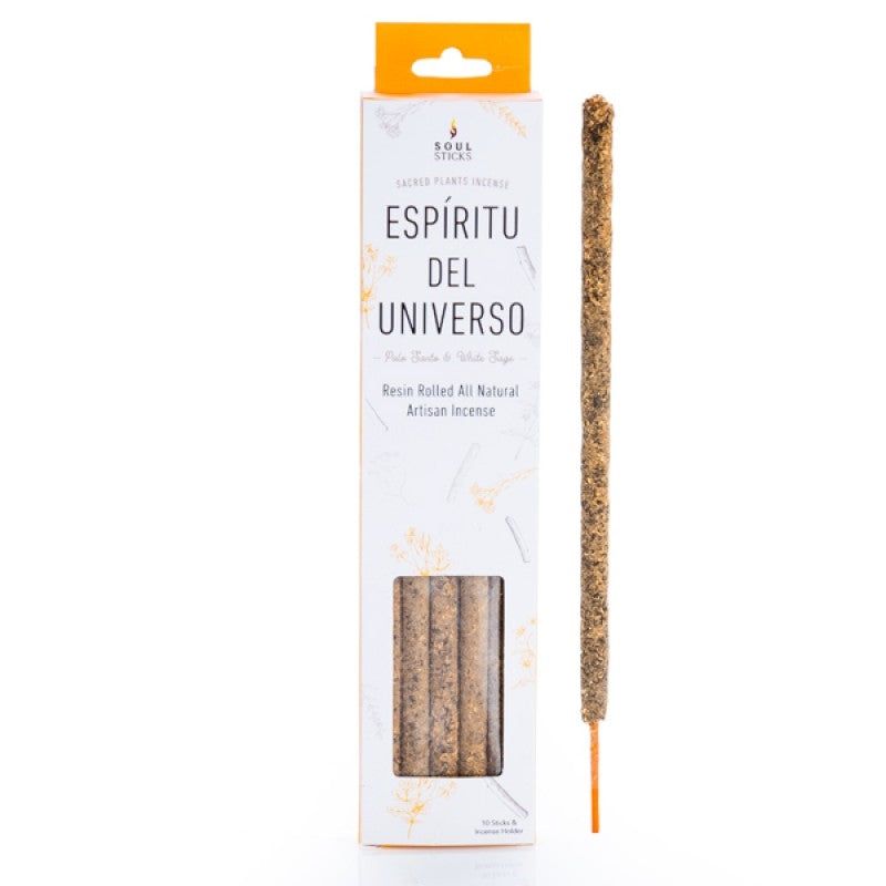 Soul Sticks White Sage and Palo Santo Resin Incense sticks in white packaging with natural resin texture.