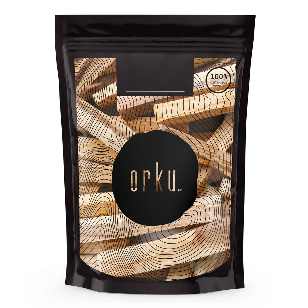 100g pack of premium Orku Palo Santo sticks for cleansing and smudging with a fresh pine, mint, and lemon aroma, sustainably harvested from Ecuador.