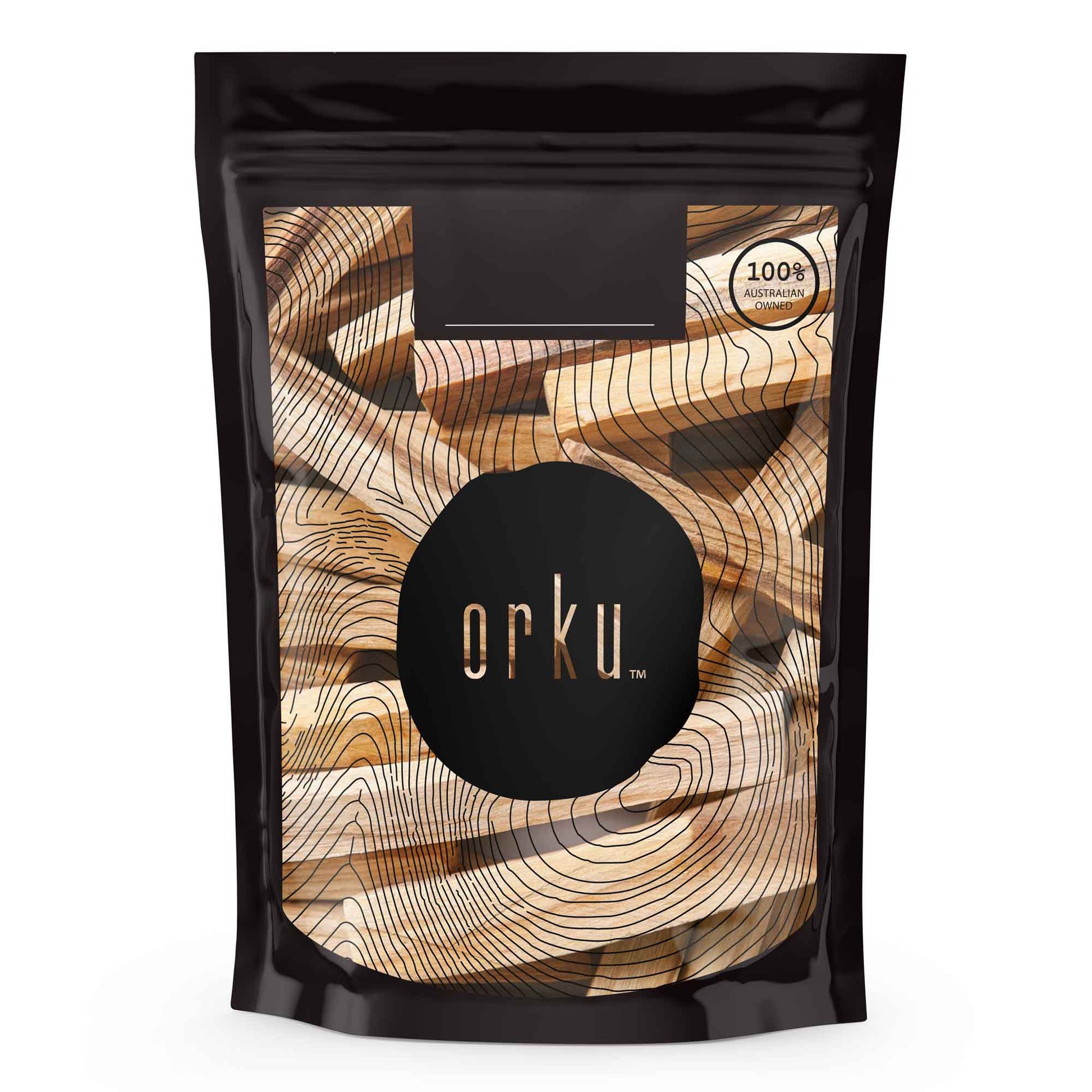 100g pack of premium Orku Palo Santo sticks for cleansing and smudging with a fresh pine, mint, and lemon aroma, sustainably harvested from Ecuador.