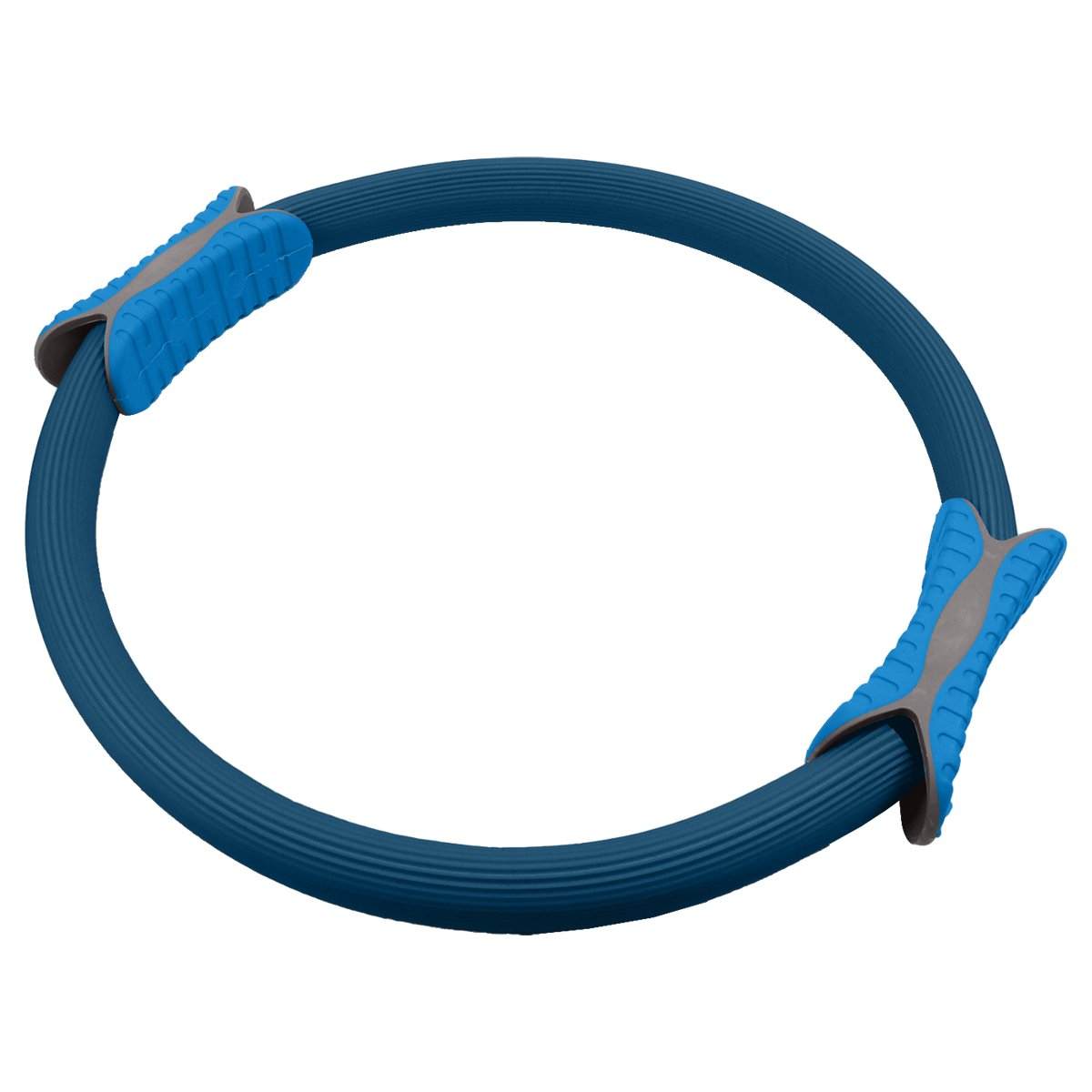 Powertrain Pilates Ring blue exercise band with soft foam handles for core strengthening and balance improvement