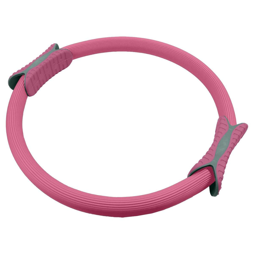 Powertrain Pilates Ring in pink with foam handles for home workout and core toning exercises
