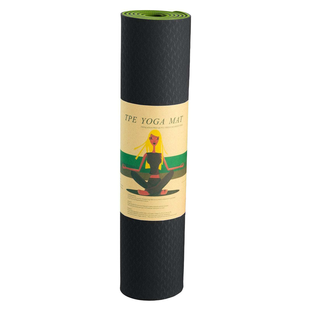 Powertrain TPE Yoga Exercise Mat Home Gym Pilates Fitness 8mm Thick in Black/Green