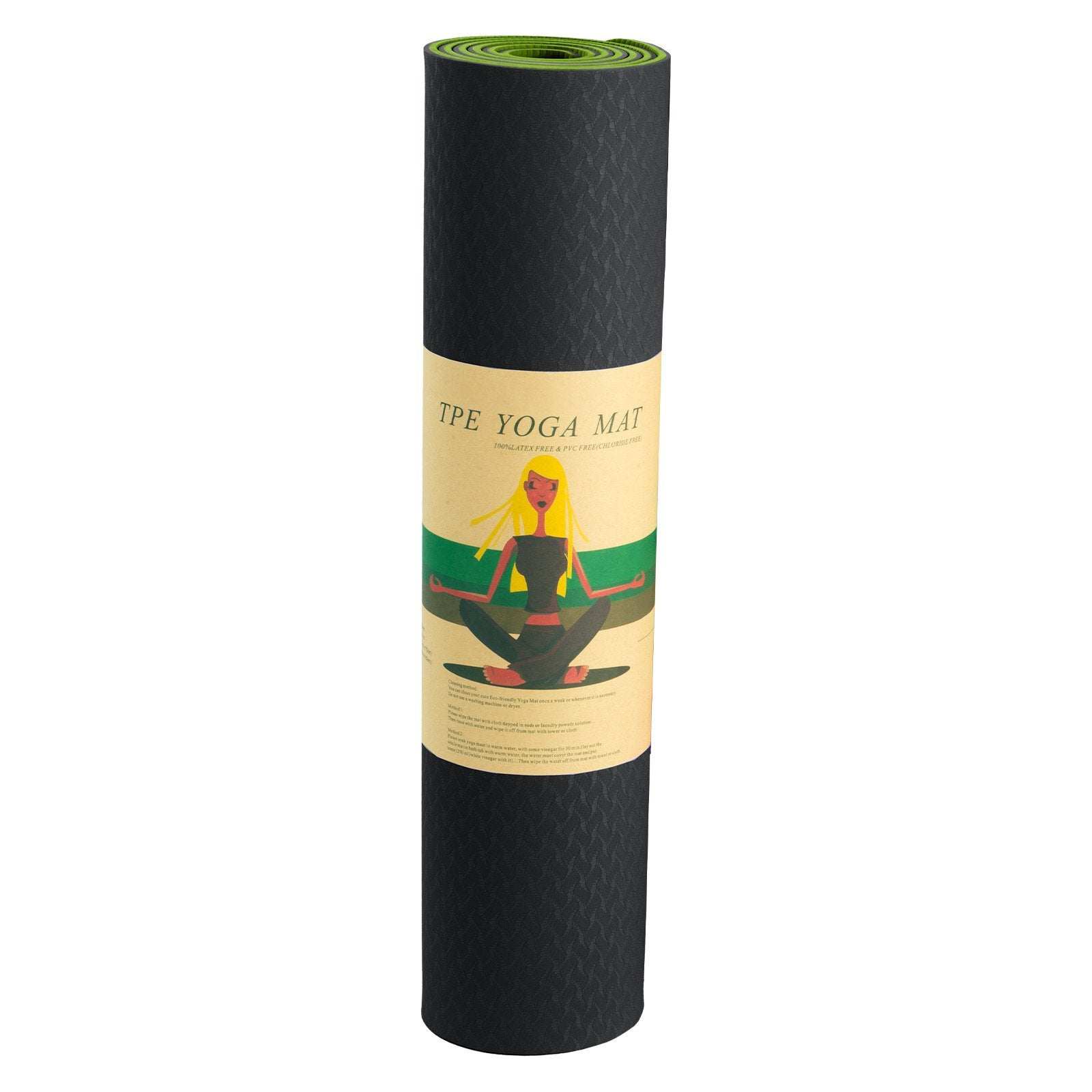 Powertrain TPE Yoga Exercise Mat Home Gym Pilates Fitness 8mm Thick in Black/Green