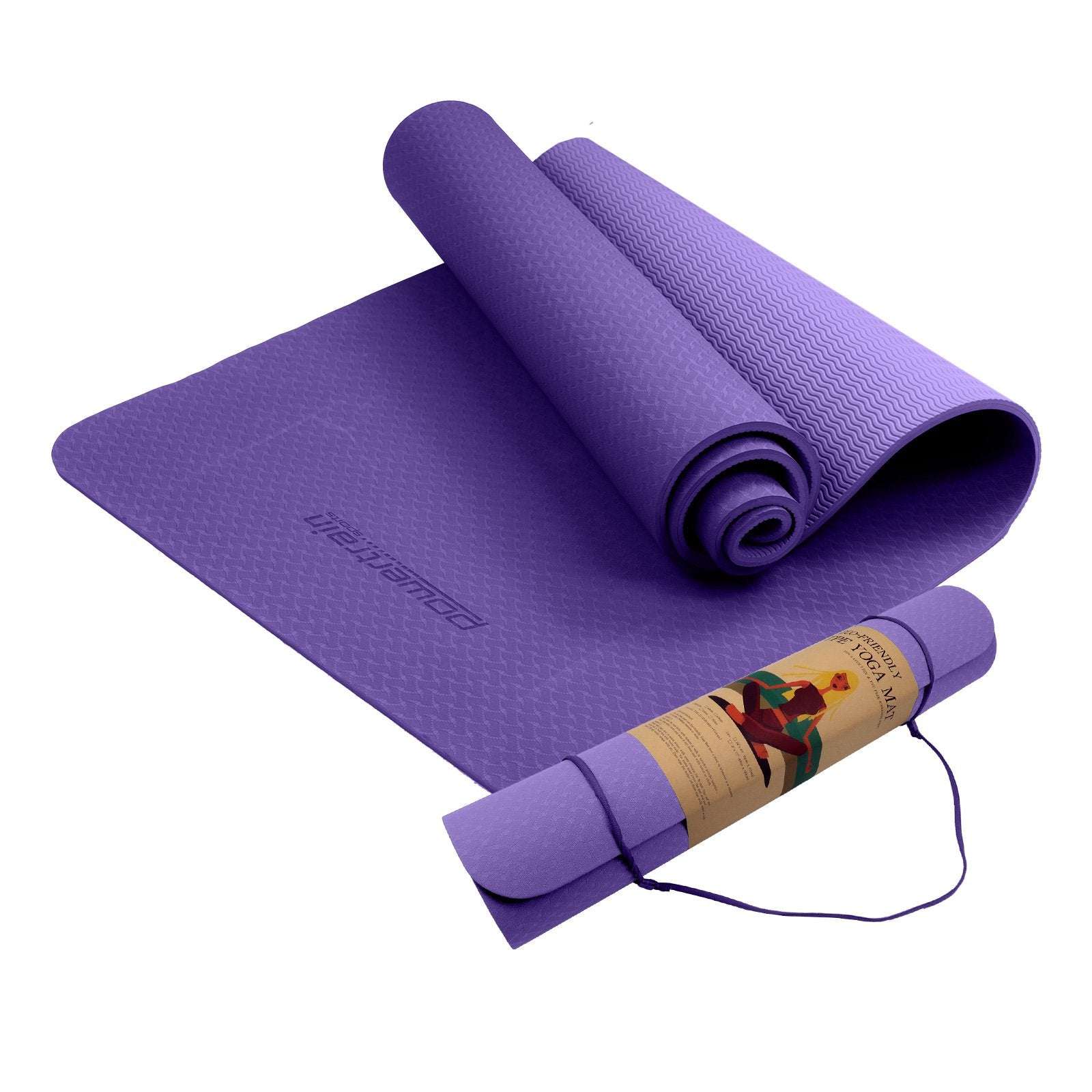 Eco-friendly dual layer 6mm purple Powertrain yoga mat with non-slip surface and carry strap