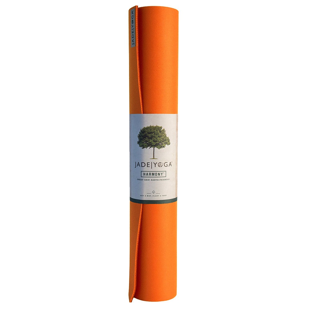 Orange Jade Yoga Harmony Mat made of non-toxic natural rubber with firm grip and cushioning for stability during yoga.