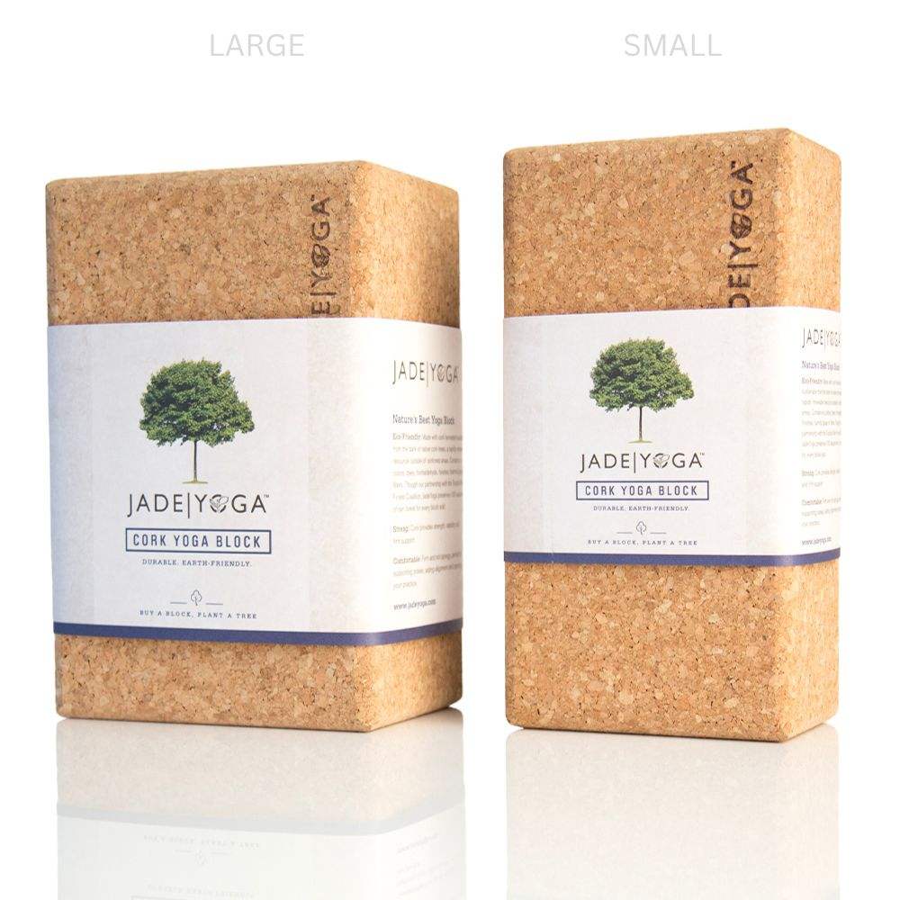 Large and small Jade Yoga Cork Yoga Blocks made from sustainably harvested cork for yoga support and stability