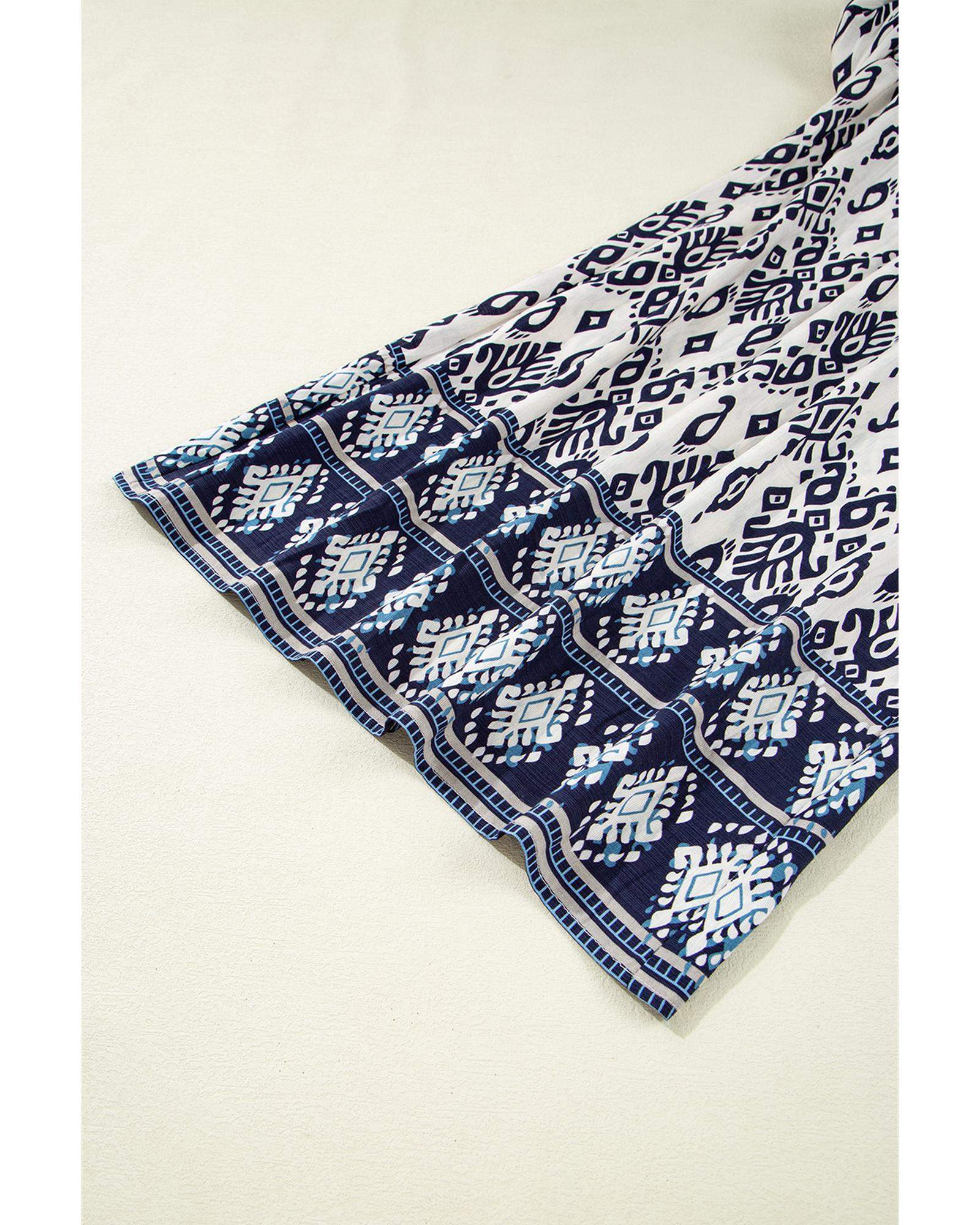 Blue Boho Pattern Print High Waist Wide Leg Loose Pants - XL