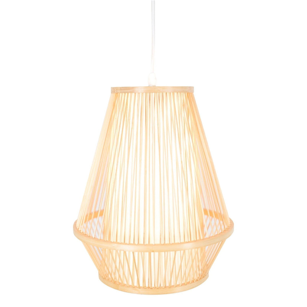 Natural woven bamboo empire pendant lamp with bell-shaped rattan shade for boho tropical decor