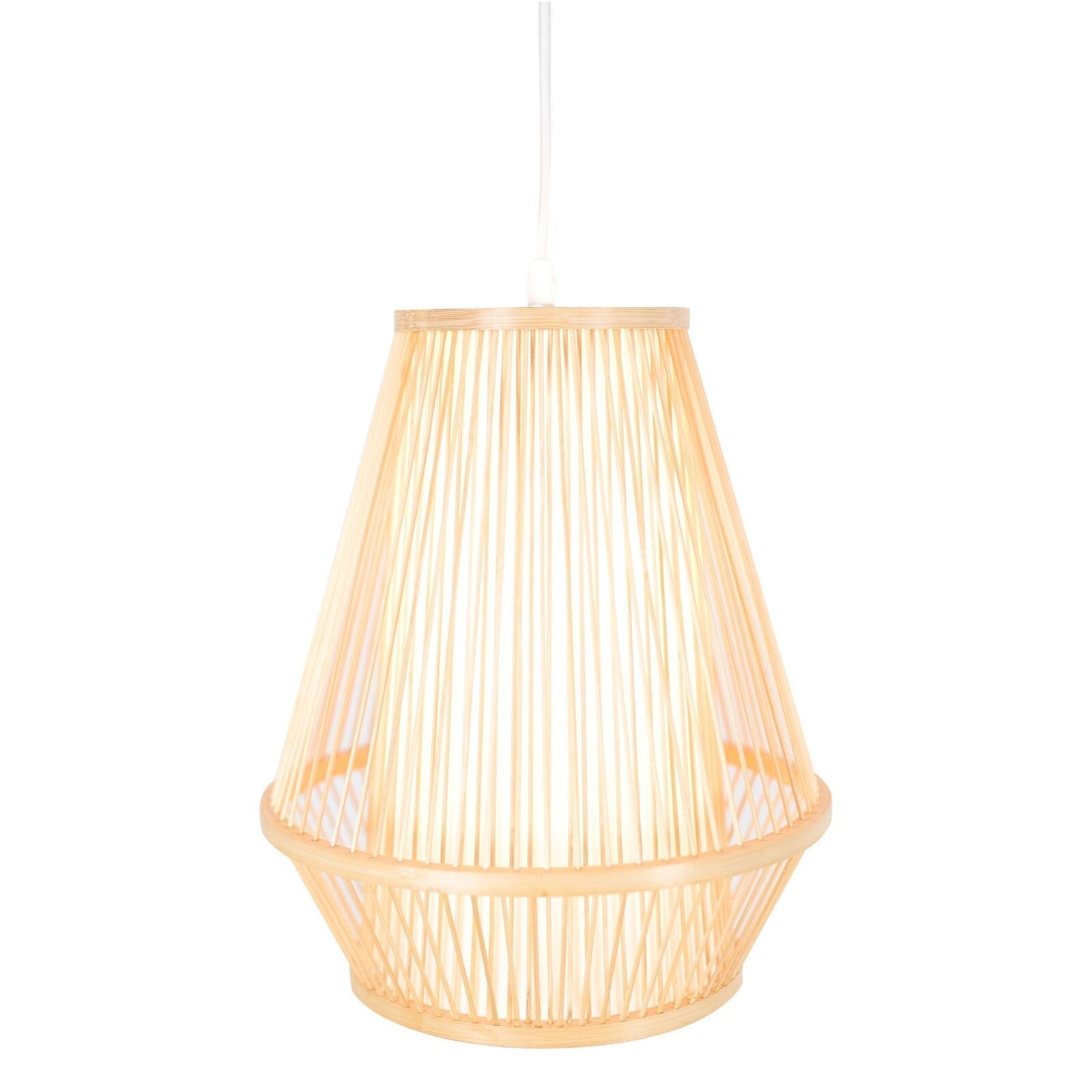 Natural woven bamboo empire pendant lamp with bell-shaped rattan shade for boho tropical decor