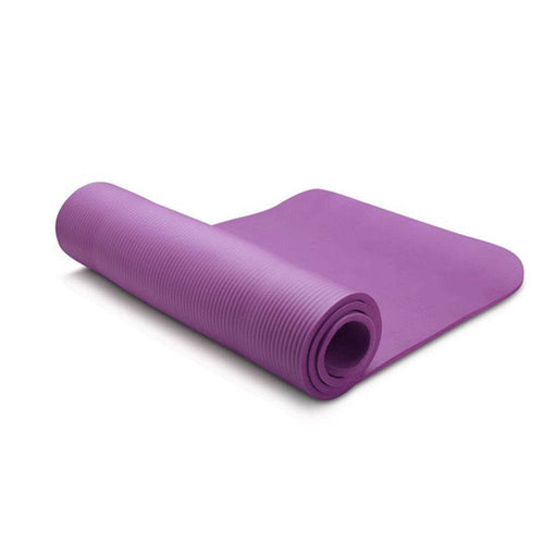 Purple 10mm extra thick NBR yoga mat with non-slip surface for yoga, Pilates, and fitness exercises