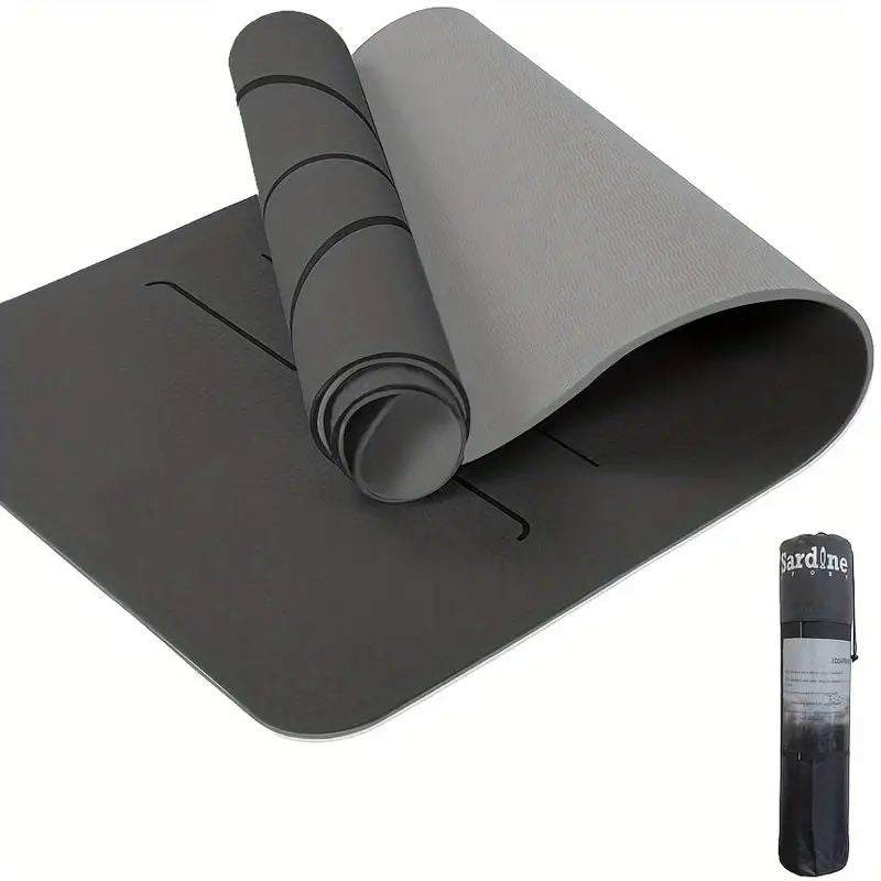 Sport TPE Yoga Mat grey 8mm thick with non-slip texture and alignment lines for home gym workouts