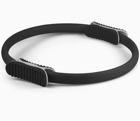 Black 38cm Pilates ring with soft non-slip foam handles for full-body workouts and improved muscle tone