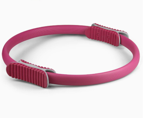 Red 38cm Pilates ring with comfortable foam handles for full-body workouts and easy portability