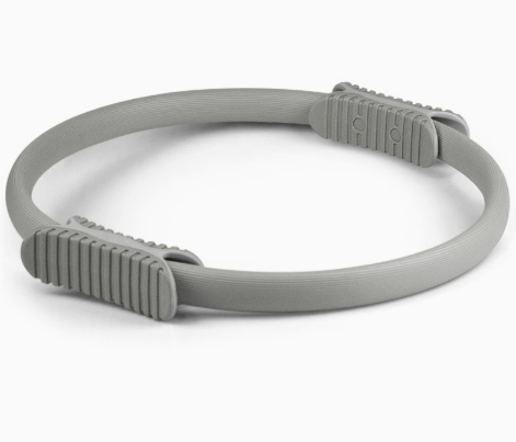 Grey 38cm Pilates ring with comfort foam handles for full-body workout
