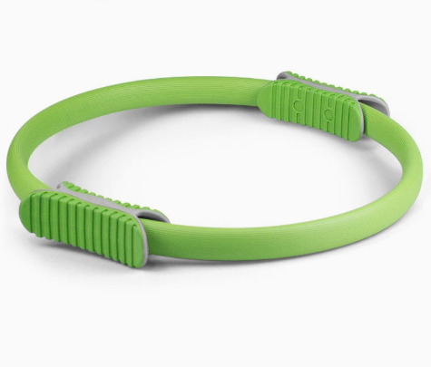 Green 38cm Pilates ring with comfort foam handles for core and muscle toning exercises