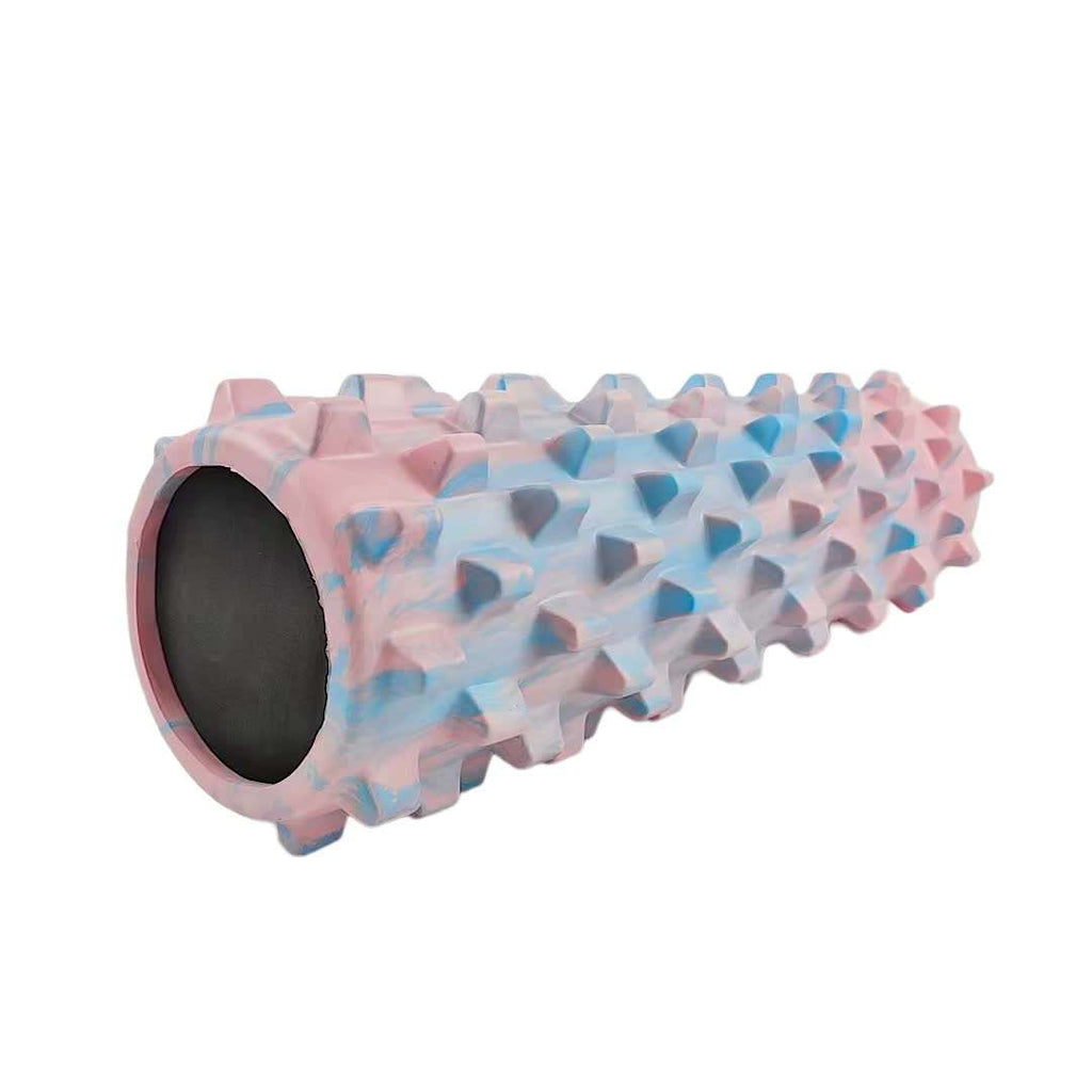 Colorful solid yoga foam roller with wolf tooth texture for muscle massage and relaxation
