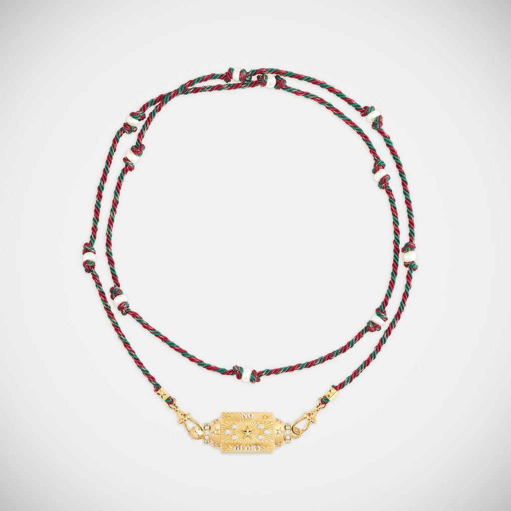 Mystical Tarot Charm Necklace with gold-plated star pendant on a colorful boho cord chain