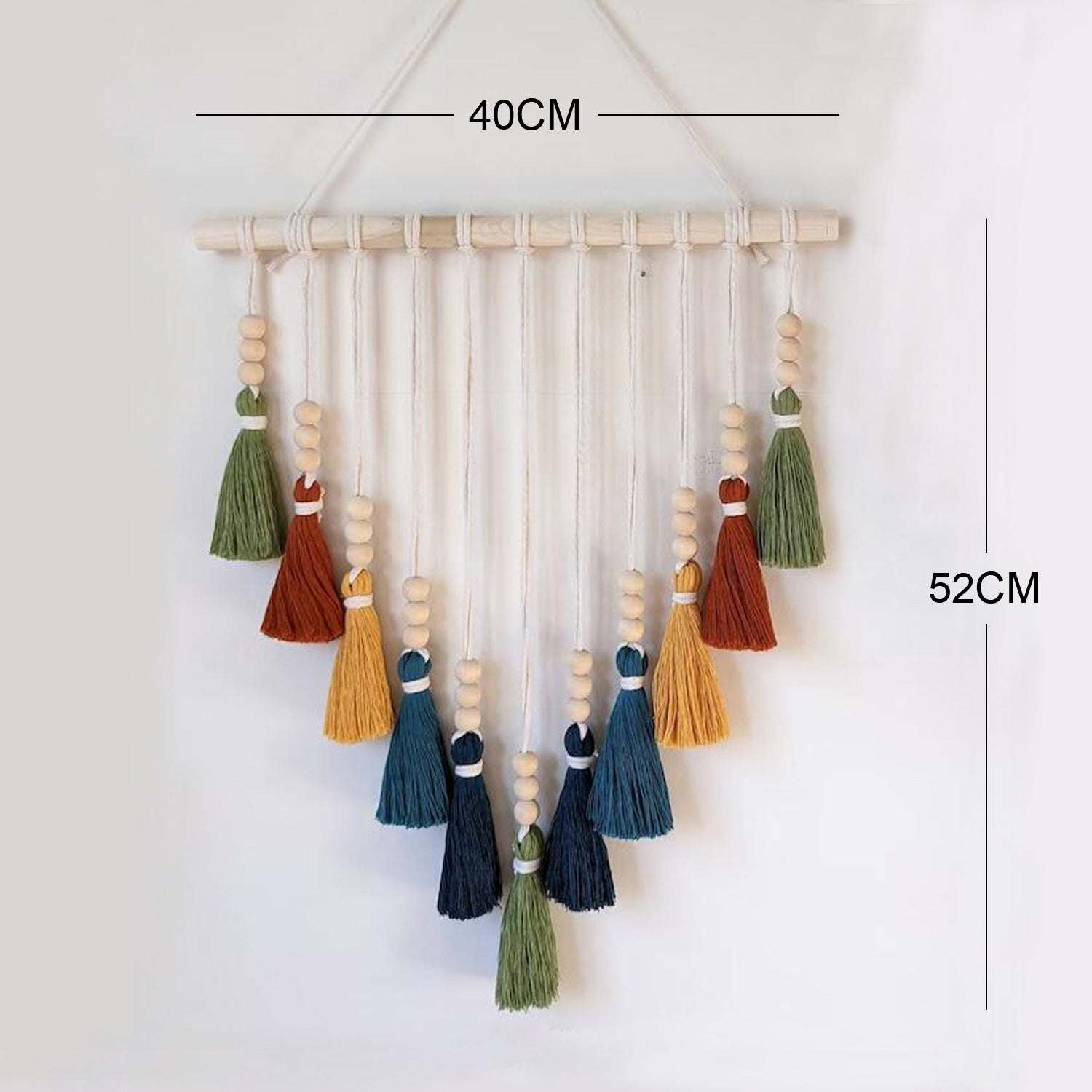 Colorful tassel wall hanging with wooden beads handwoven boho cotton tapestry decor