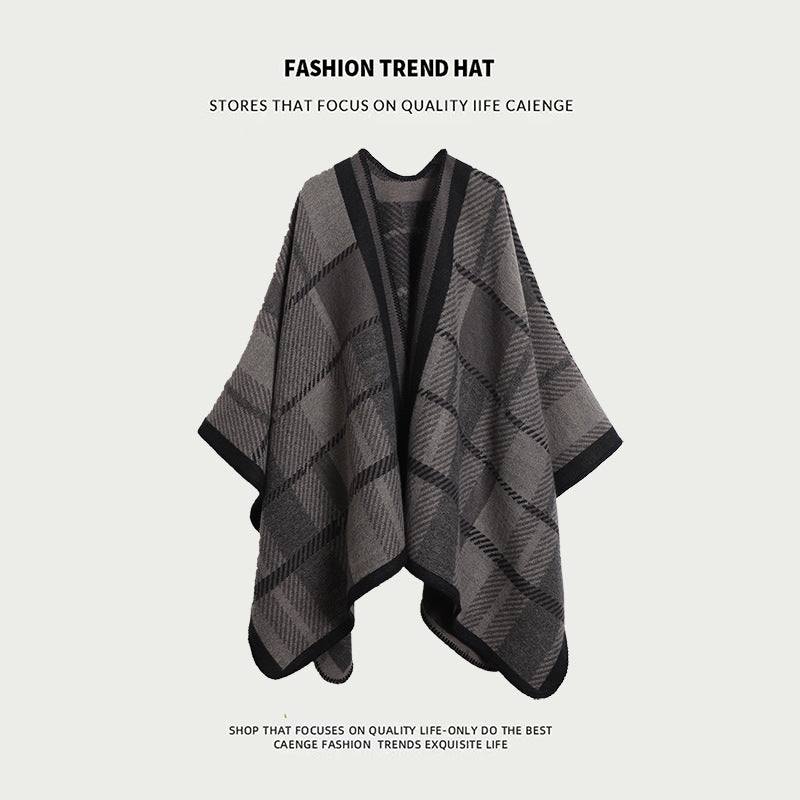 Grey ethnic boho shawl with floral pattern and split cape design for women, perfect for travel and layering