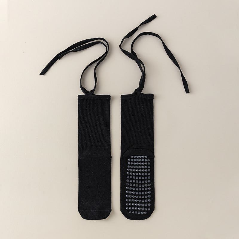 3 Pcs Black Non-Slip Yoga Socks with Cross Straps - Cotton Pilates Dance Socks for Women, Lightweight Comfort