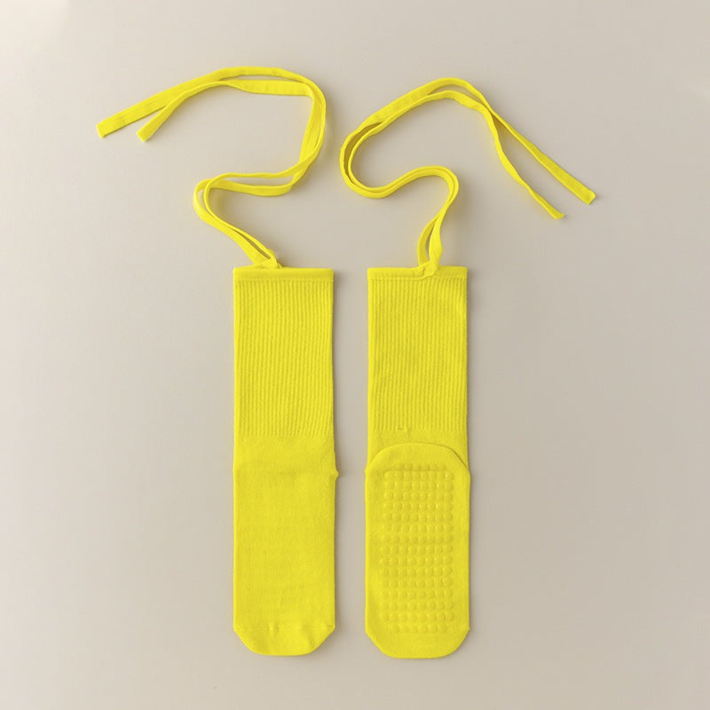3 Pcs Yellow Non-Slip Yoga Socks with Cross Straps - Cotton Pilates Dance Socks for Women, Lightweight Comfort