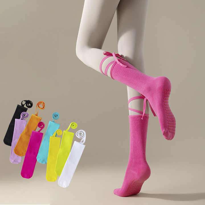 3 Pcs Orange Non-Slip Yoga Socks with Cross Straps - Cotton Pilates Dance Socks for Women, Lightweight Comfort