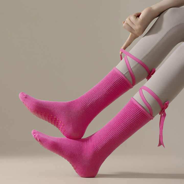 3 Pcs Orange Non-Slip Yoga Socks with Cross Straps - Cotton Pilates Dance Socks for Women, Lightweight Comfort