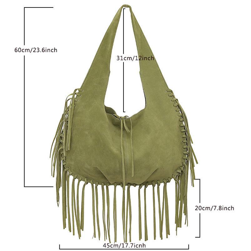Brown Boho Chic Fringed Hobo Bag