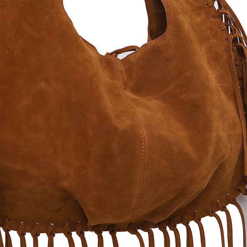 Brown Boho Chic Fringed Hobo Bag